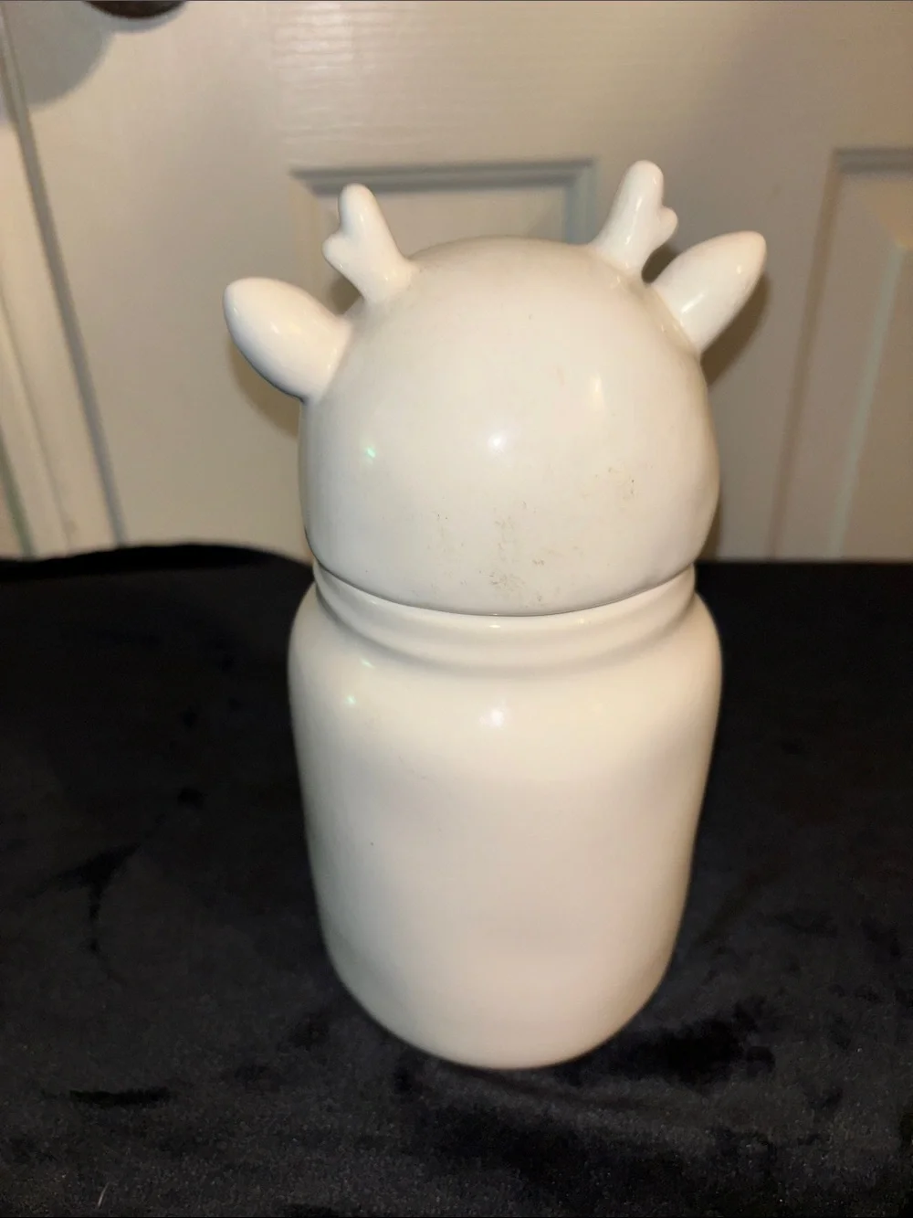 Rae Dunn White Reindeer Snacks Jar with Red Nose